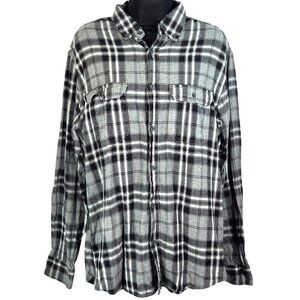 George Mens Grey Heather Plaid Super Soft Flannel Button-Up Shirt L (42-44) Cot